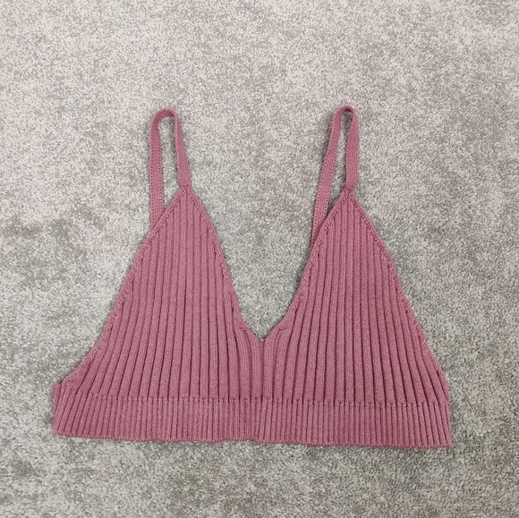 Zara Tops - Zara Women's Ribbed Knit Crop Top Bralette in Dusty Pink, Size Large Festival